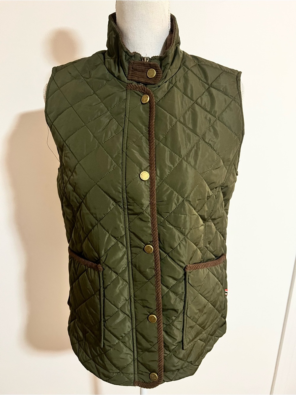 Hunter Quilted Olive Green Vest with Brown Trim